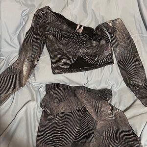 Stylish Black and Silver Women's skirt and crop top set